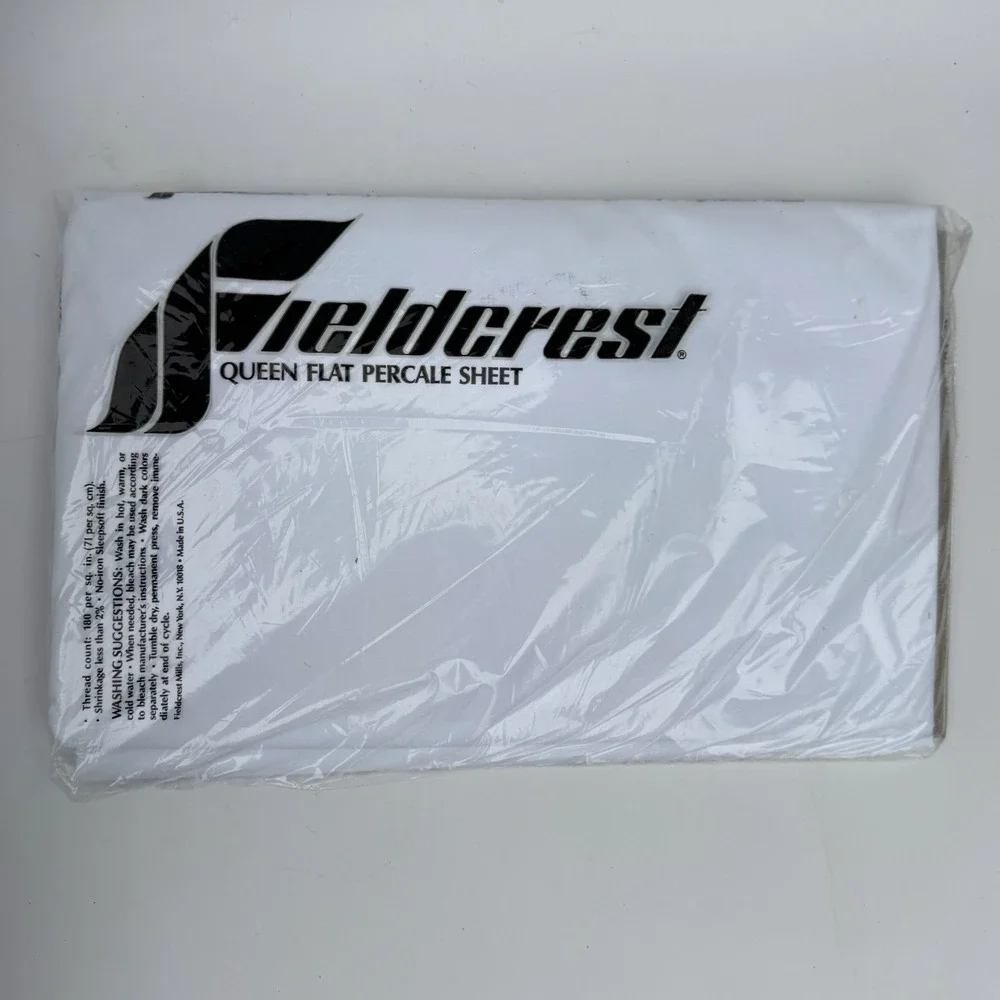 VTG Fieldcrest Sheet White No-Iron Percale Queen Flat Sheet NIP Cotton Polyester